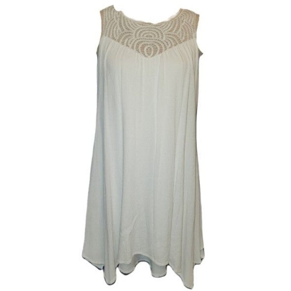 Vintage Made in USA My Story White Rayon Flowy Dress Lacy Neck Tank Slipon Med
